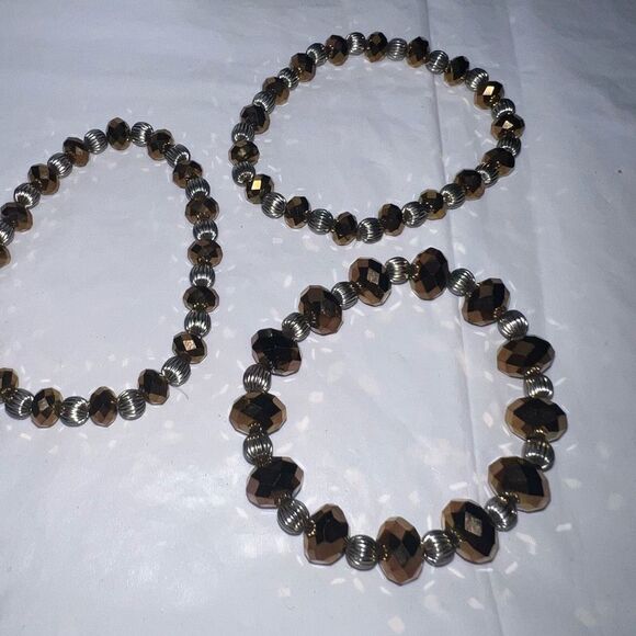Set of Three Stretch Faceted Bronze Beaded Bracelets - Picture 9 of 9